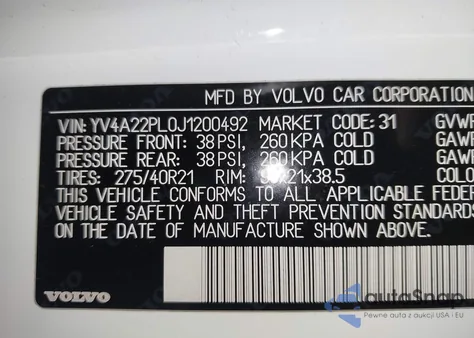 2018 Volvo Xc90 T6 Inscription из США, поврежденный, VIN YV4A22PL0J1200492